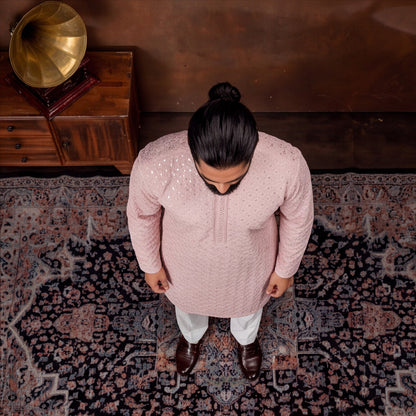 Blush Rose PINK Textured Men’s Kurta Set