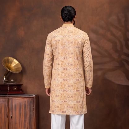 Golden Sand Floral Print Men’s Kurta Set