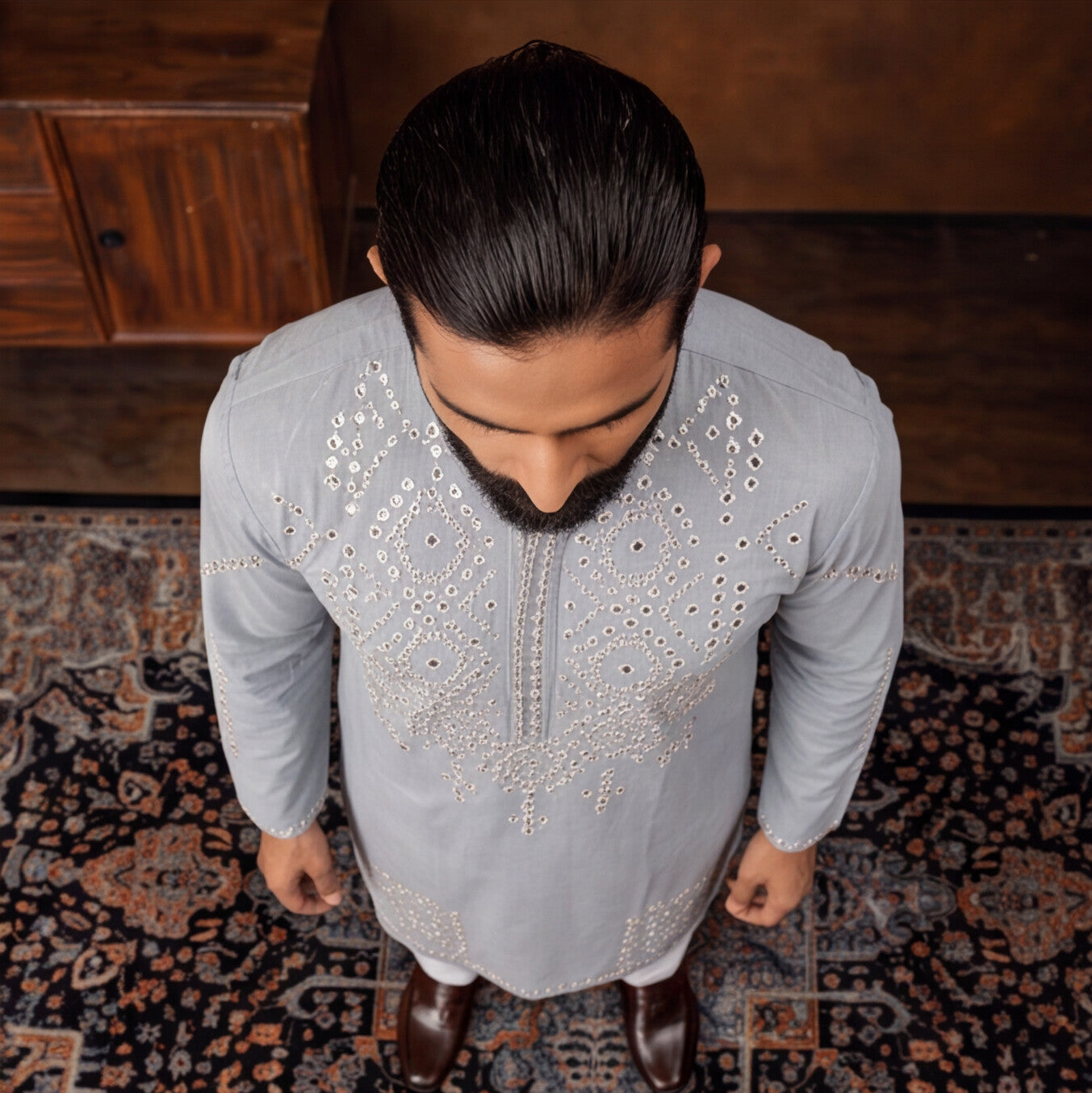 Silver Mist Embroidered Kurta Set