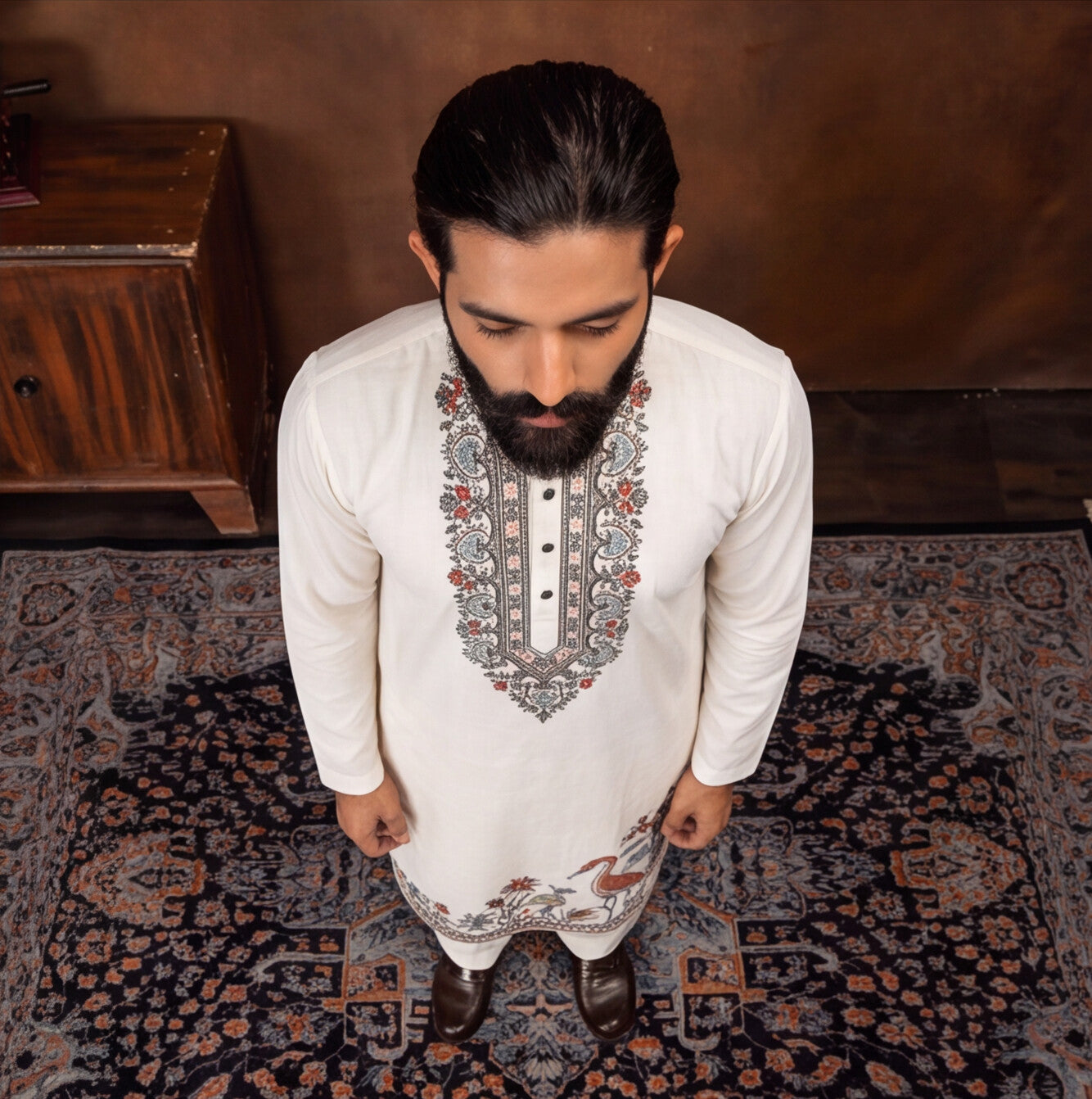 Aariz Ivory Botanical Heritage Kurta Set