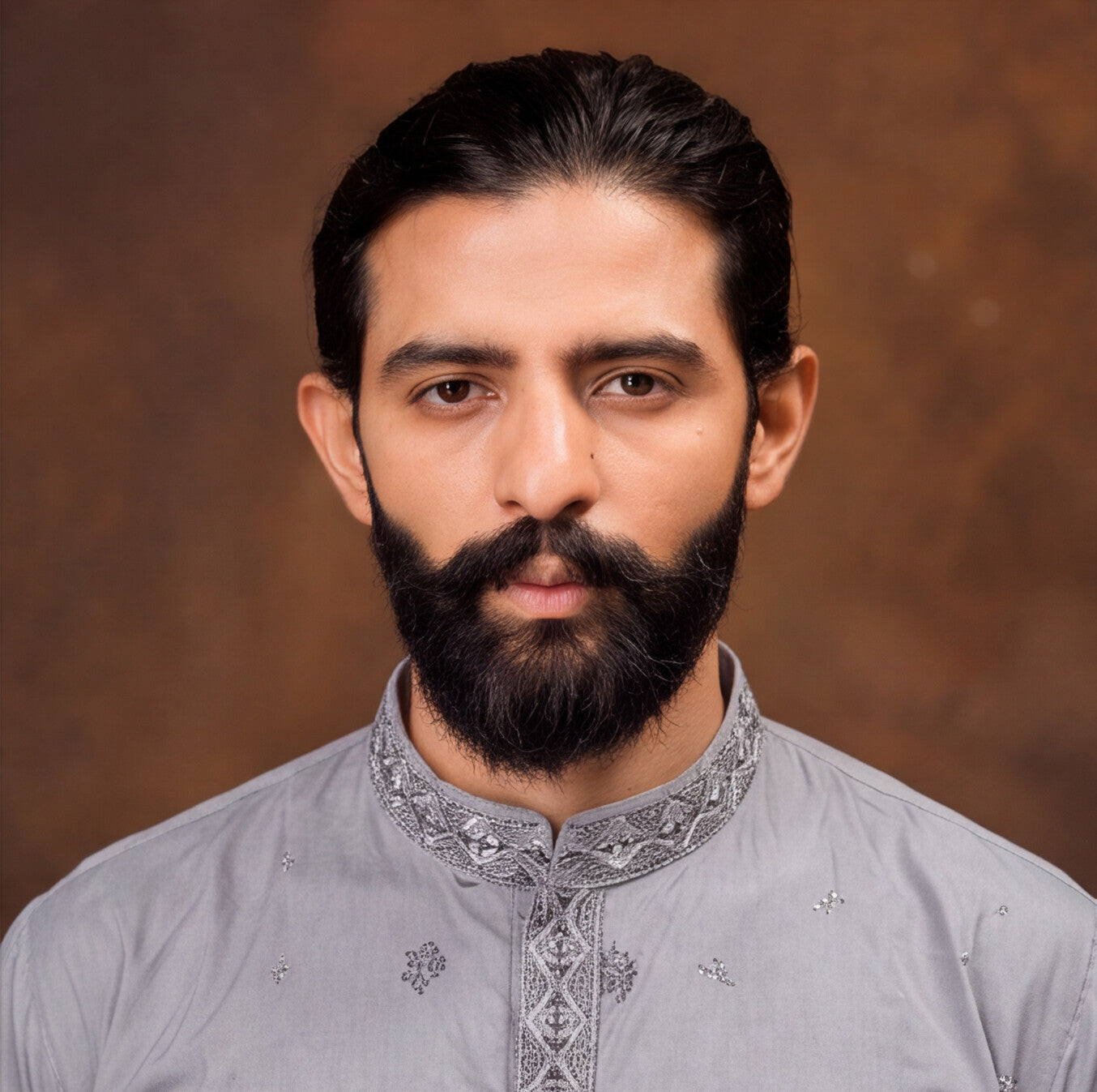 Silver Grey Mandala Embroidered Men’s Kurta Set