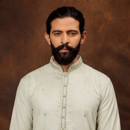 Ivory Sage Mandala Embroidered Men’s Kurta Set