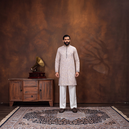 Ivory Lavender Ikat Heritage Men’s Kurta Set