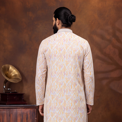 Ivory Saffron Ikat Men’s Kurta Set