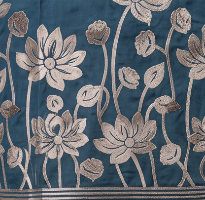 Teal Blue Lotus Embroidered Men’s Kurta Set