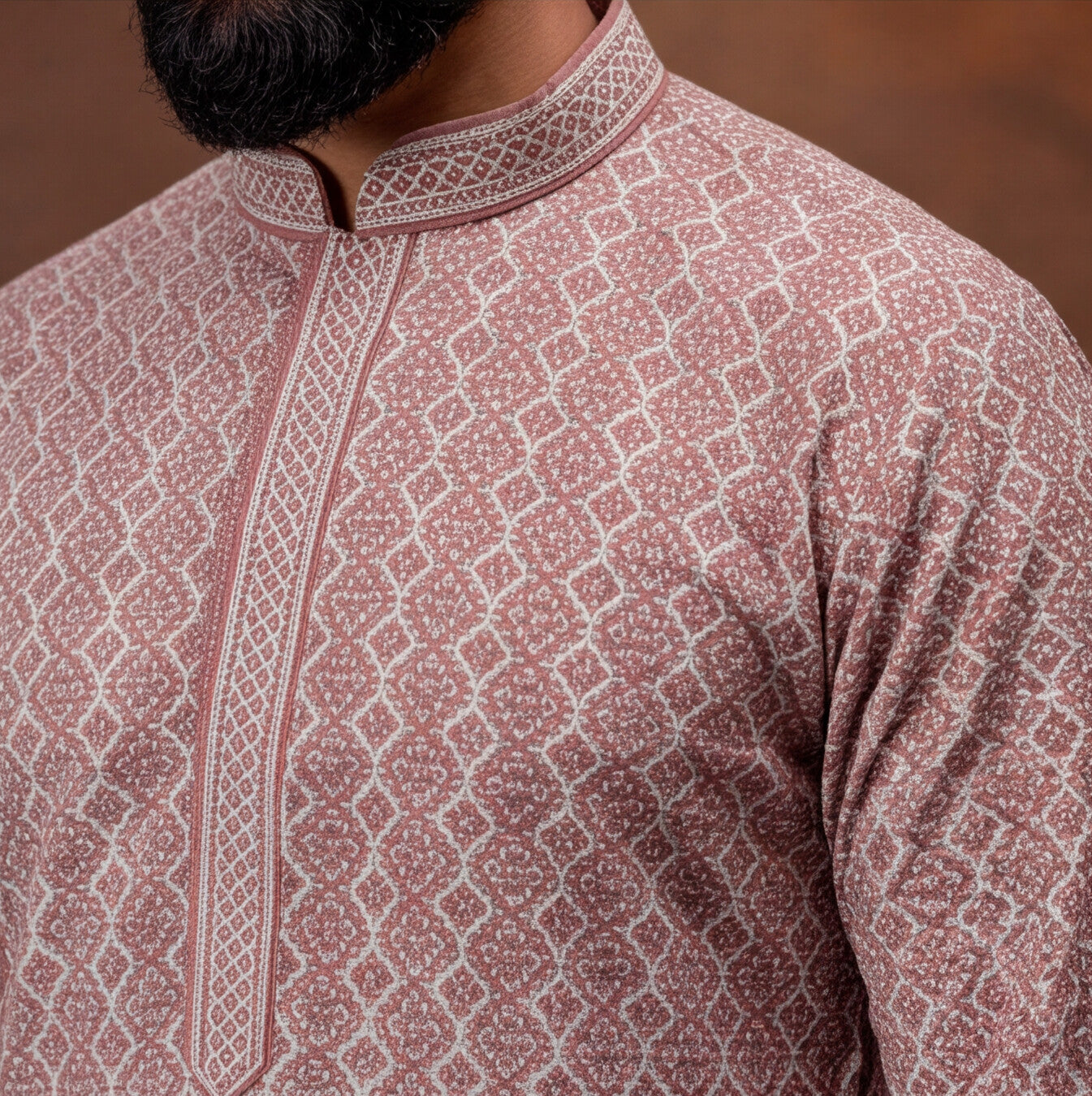 Dusty Rose Geometric Print Men’s Kurta Set