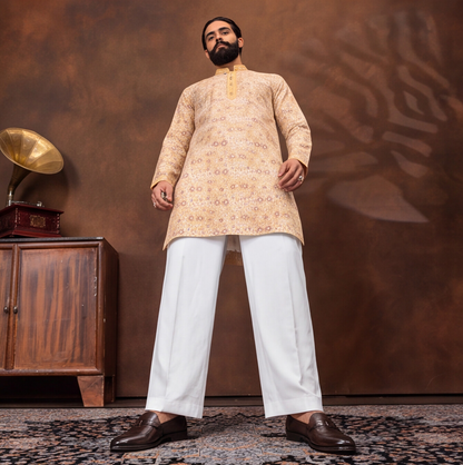 Golden Sand Floral Print Men’s Kurta Set