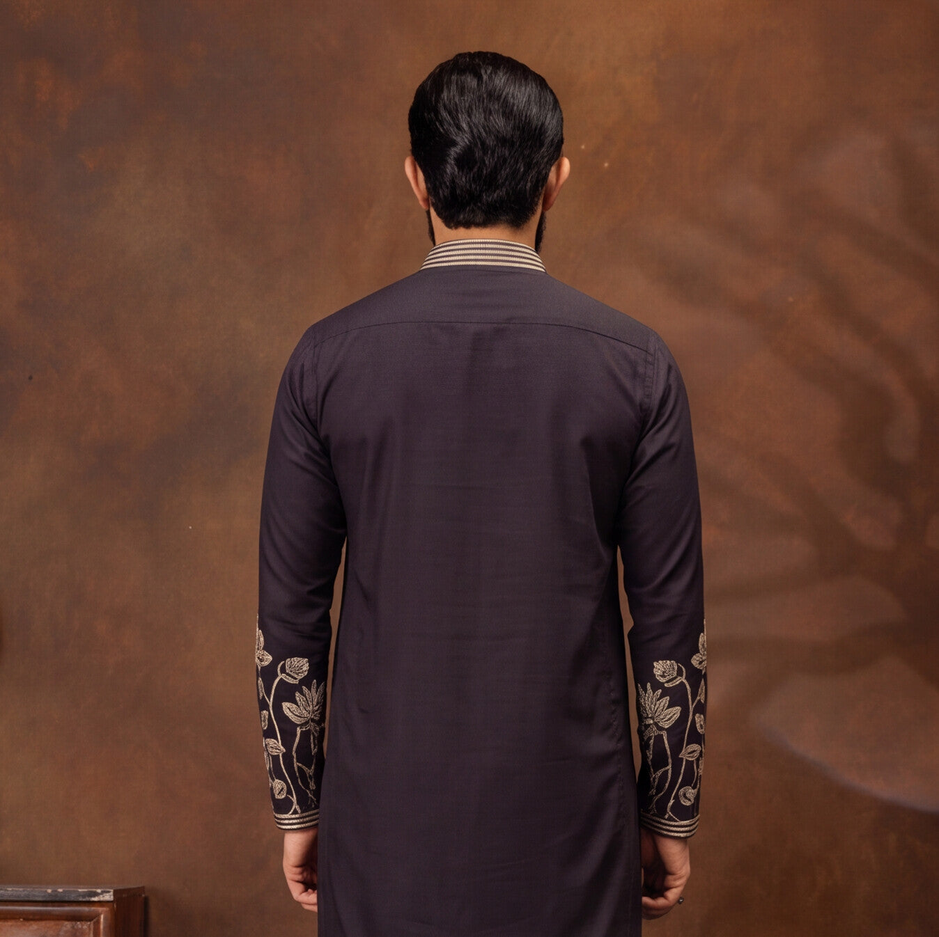 Midnight Black Lotus Embroidered Men’s Kurta Set