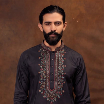 Men’s Black Embroidered Kurta Pant Set