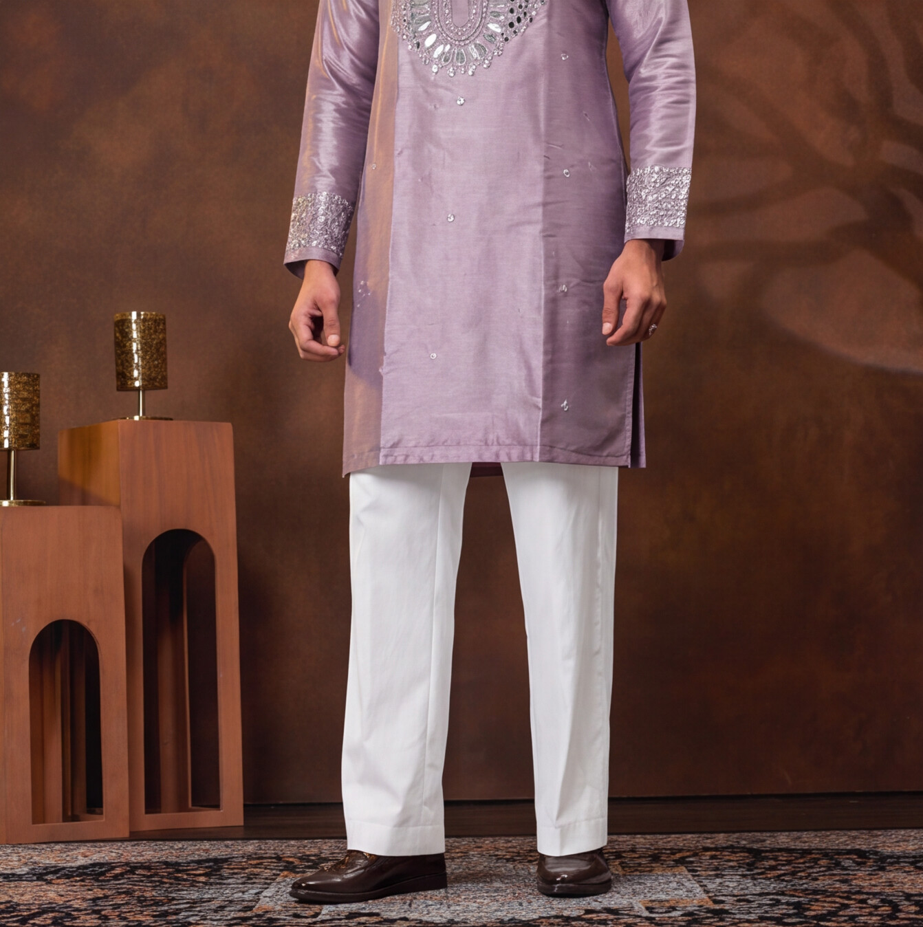 Lavender Royale Mirror Embroidered Men’s Kurta Set
