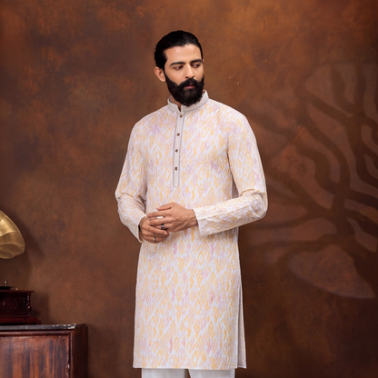 Ivory Saffron Ikat Men’s Kurta Set