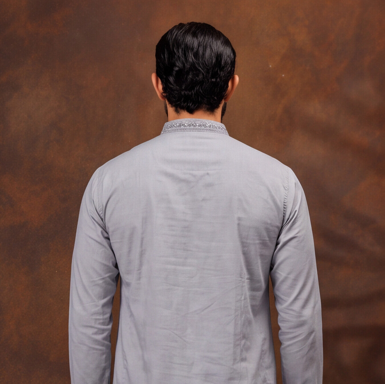 Silver Grey Mandala Embroidered Men’s Kurta Set