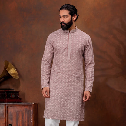 Dusty Rose Geometric Print Men’s Kurta Set