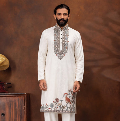 Aariz Ivory Botanical Heritage Kurta Set