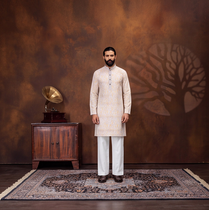 Ivory Saffron Ikat Men’s Kurta Set
