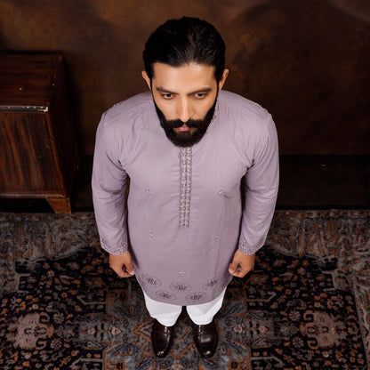 Lavender Bloom Embroidered Men’s Kurta Set