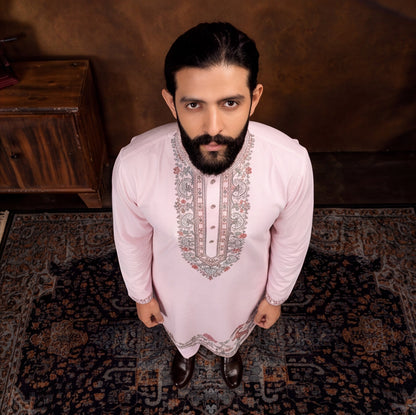 Gulnaar Blush Pink Heritage Kurta Set