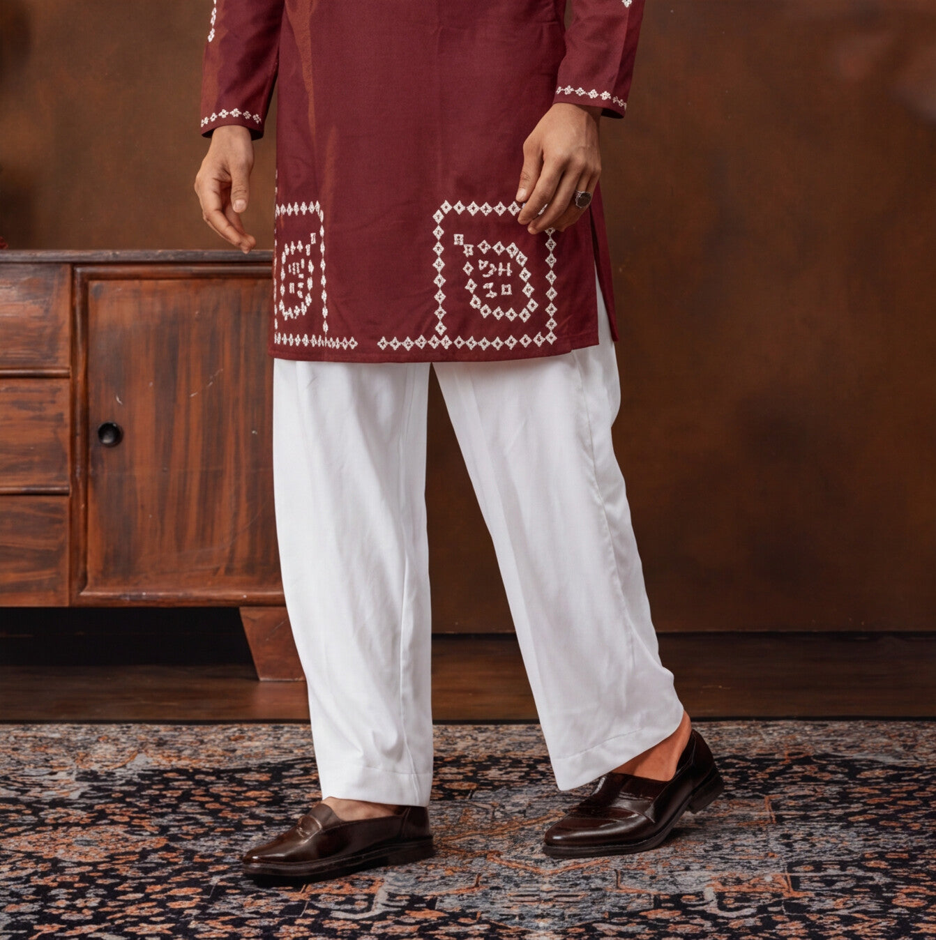 Maroon Heritage Embroidered Kurta Set
