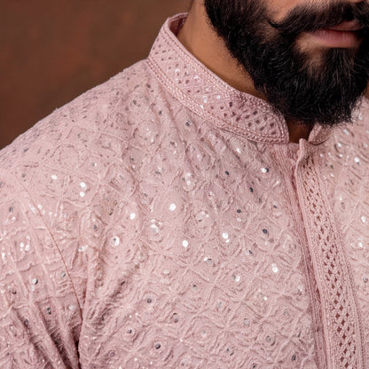 Blush Rose PINK Textured Men’s Kurta Set