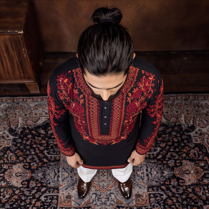 Noir Crimson Royal Embroidered Men’s Kurta Set