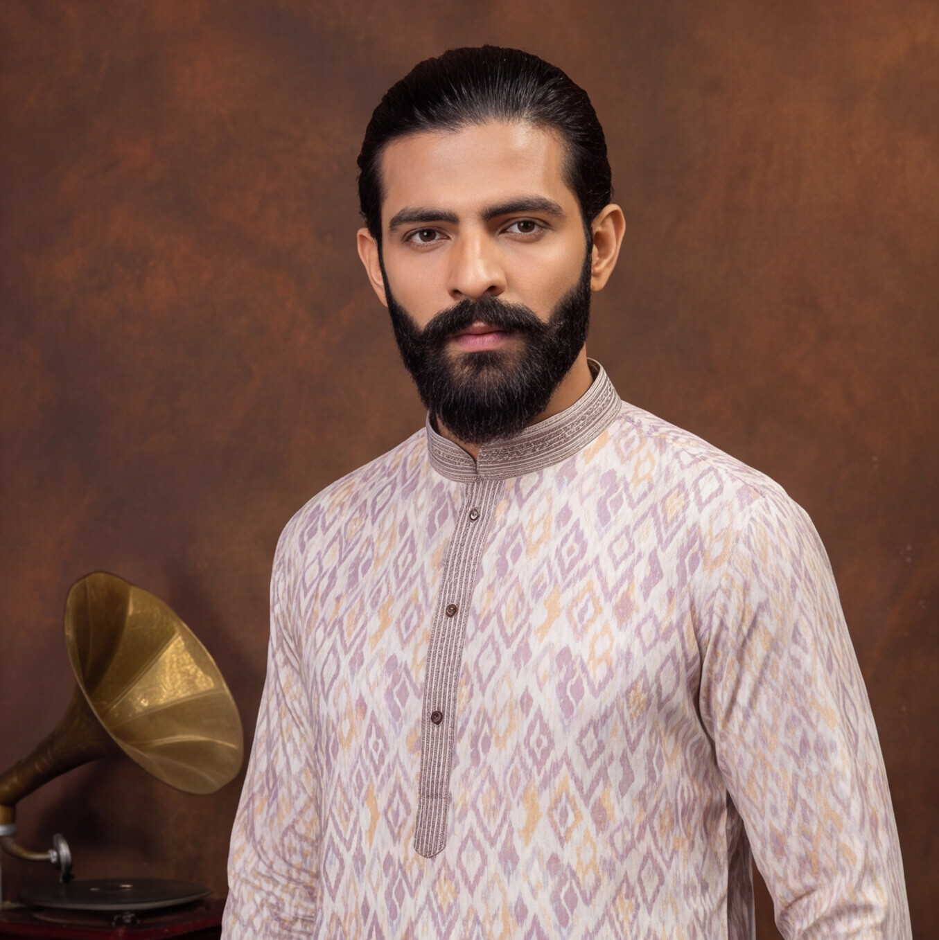 Ivory Lavender Ikat Heritage Men’s Kurta Set