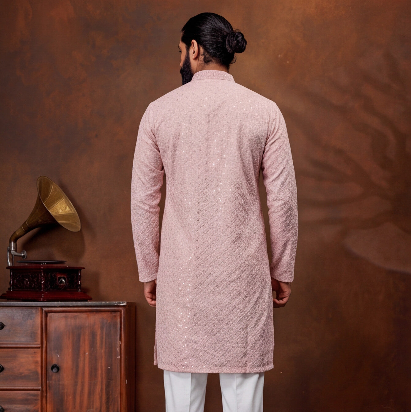 Blush Rose PINK Textured Men’s Kurta Set