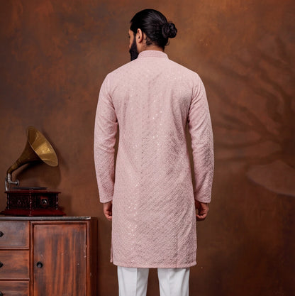 Blush Rose PINK Textured Men’s Kurta Set