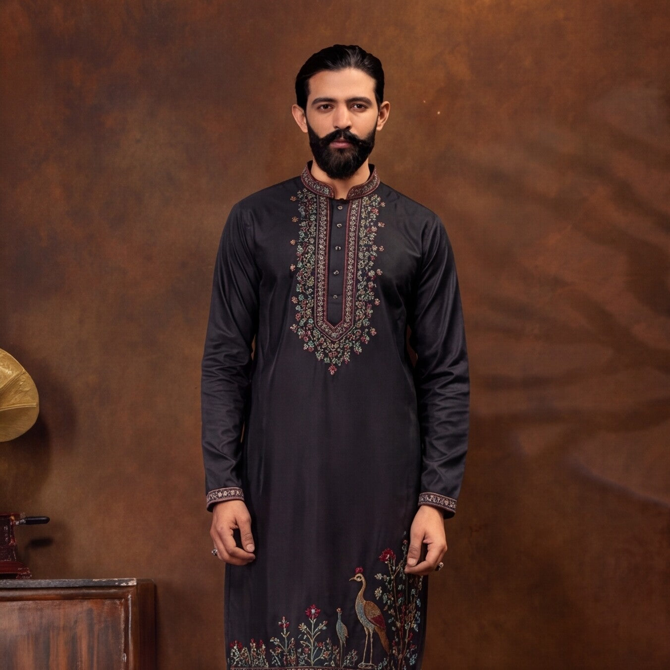 Men’s Black Embroidered Kurta Pant Set