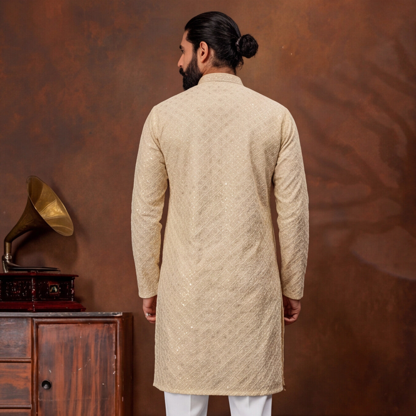 Royal Sand Beige Textured Men’s Kurta Set