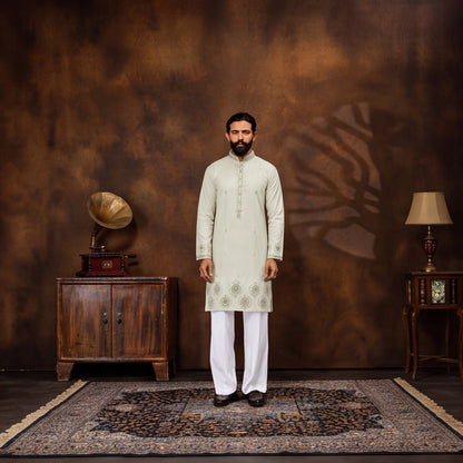 Ivory Sage Mandala Embroidered Men’s Kurta Set