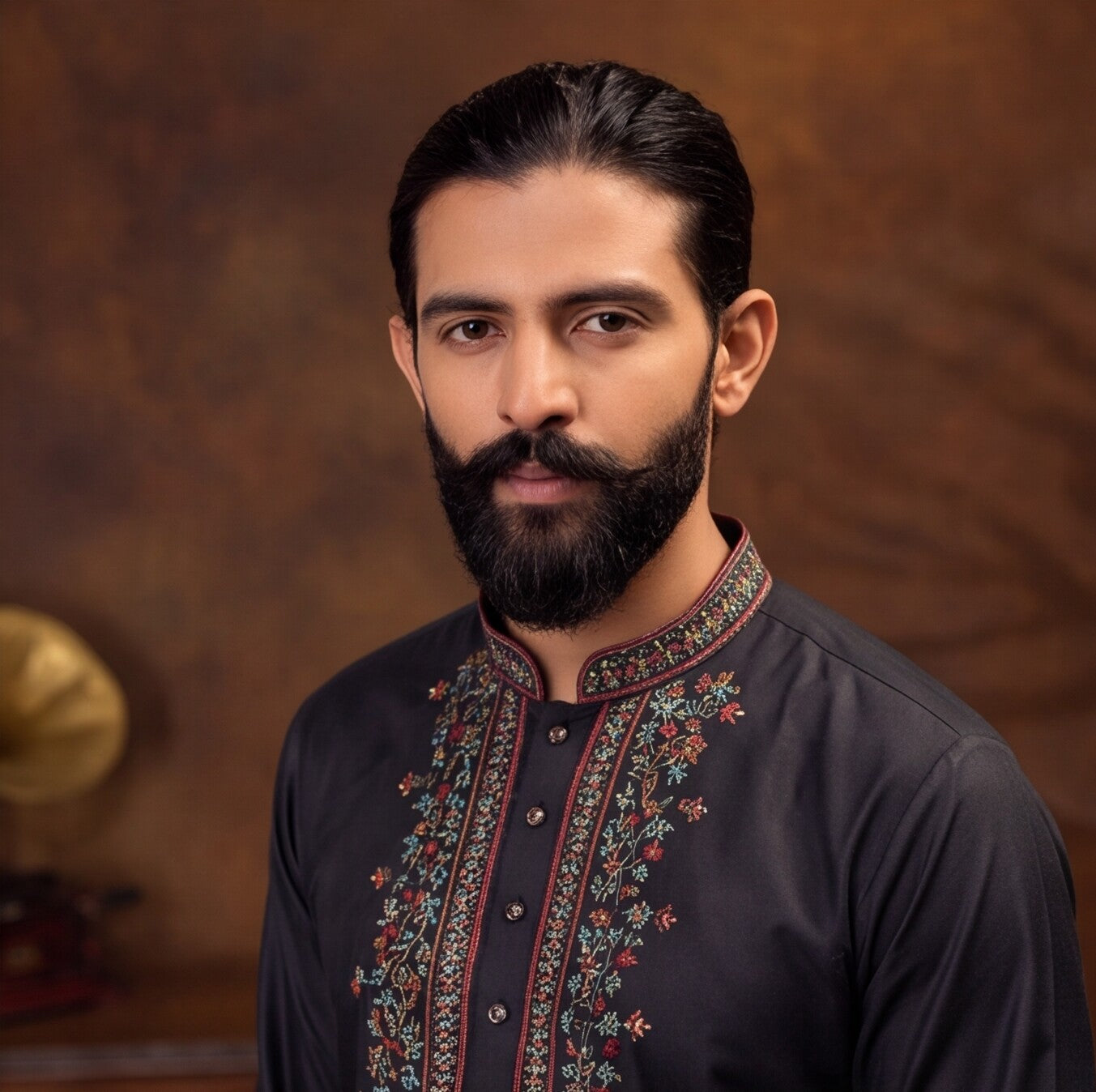 Men’s Black Embroidered Kurta Pant Set