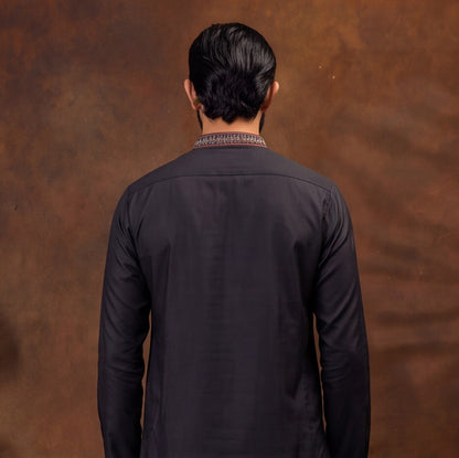 Men’s Black Embroidered Kurta Pant Set