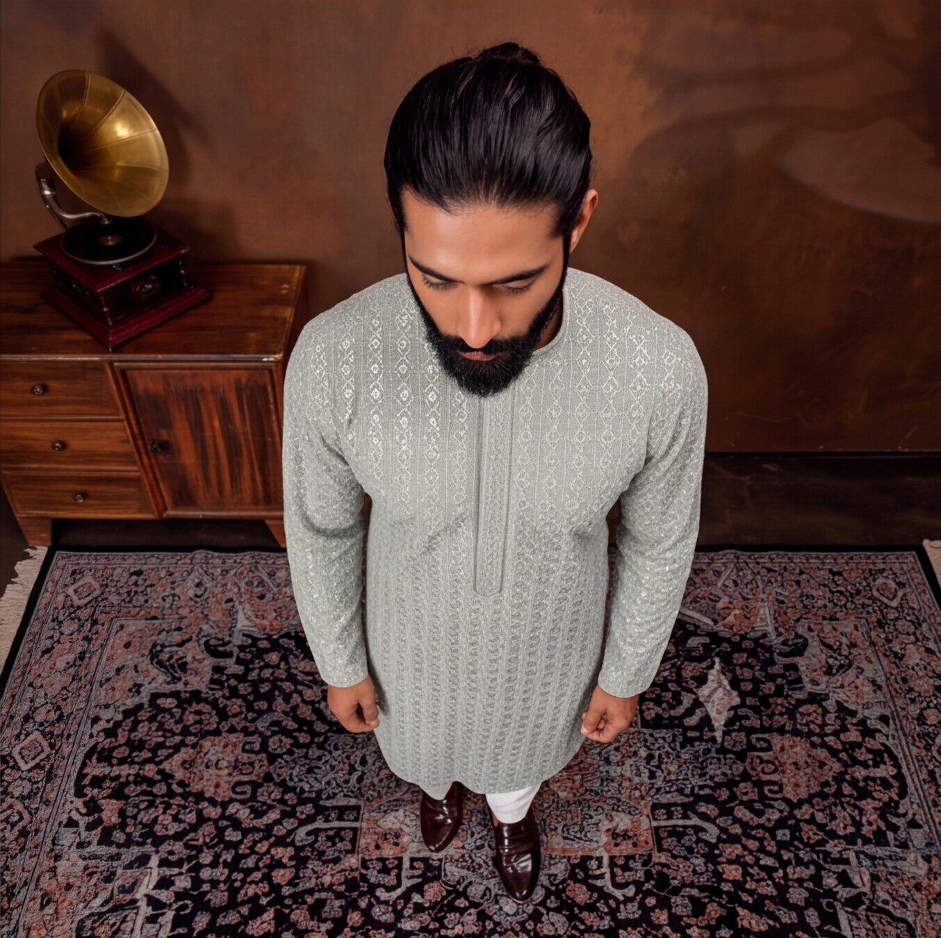 Silver Mist Textured Men’s Kurta Set