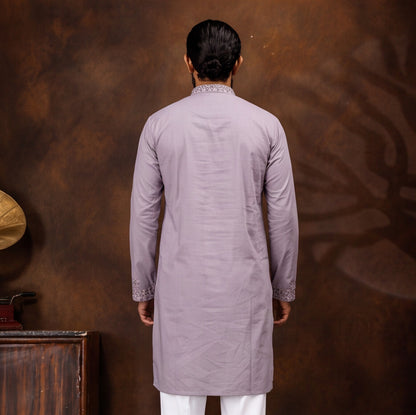 Lavender Bloom Embroidered Men’s Kurta Set