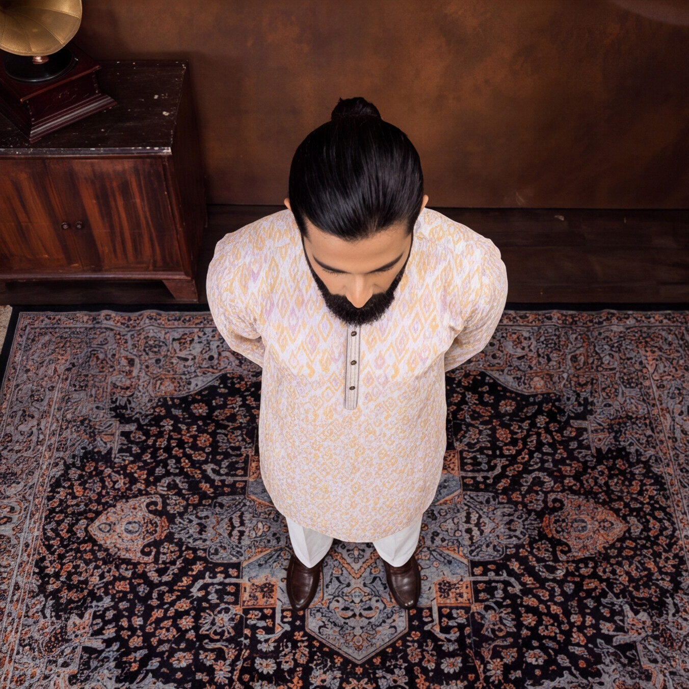 Ivory Saffron Ikat Men’s Kurta Set