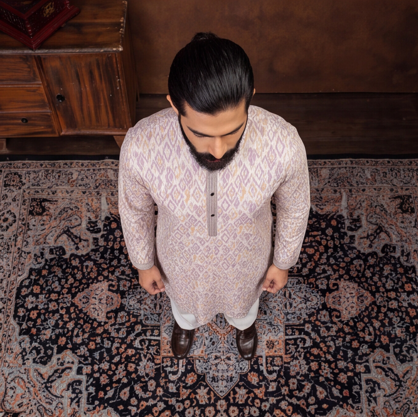 Ivory Lavender Ikat Heritage Men’s Kurta Set