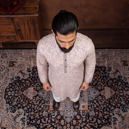 Ivory Lavender Ikat Heritage Men’s Kurta Set