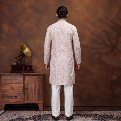 Ivory Lavender Ikat Heritage Men’s Kurta Set