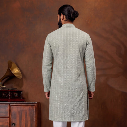 Silver Mist Textured Men’s Kurta Set