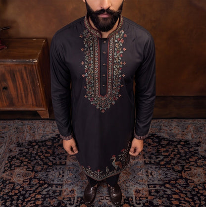 Men’s Black Embroidered Kurta Pant Set