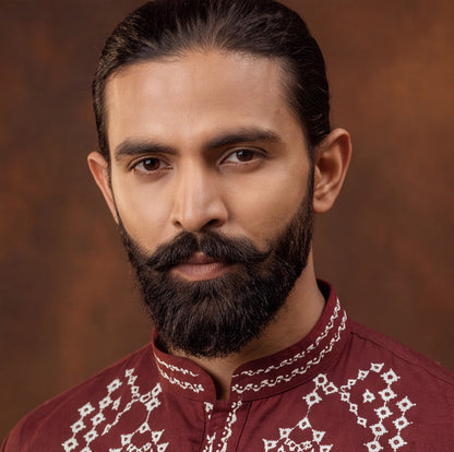 Maroon Heritage Embroidered Kurta Set