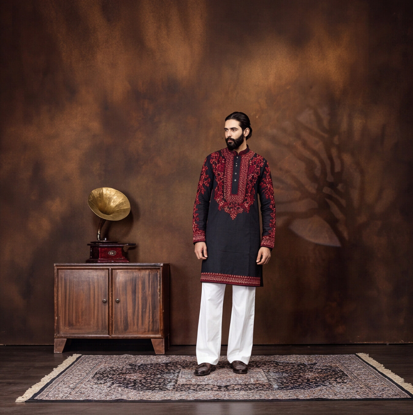 Noir Crimson Royal Embroidered Men’s Kurta Set