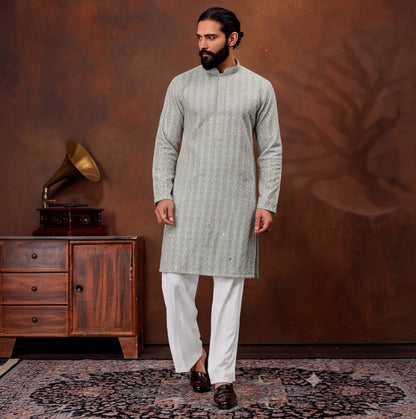 Silver Mist Textured Men’s Kurta Set