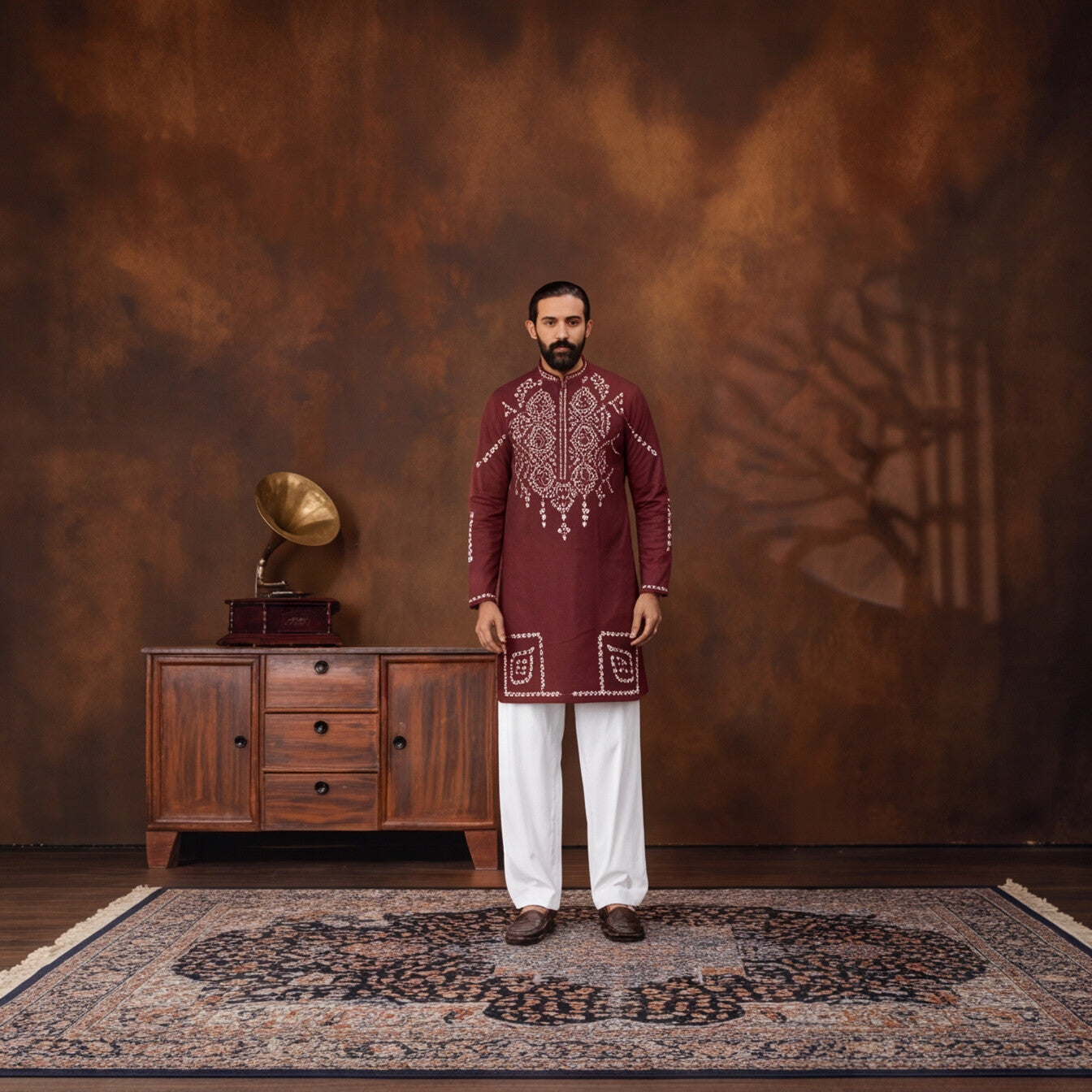 Maroon Heritage Embroidered Kurta Set