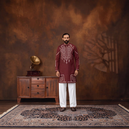 Maroon Heritage Embroidered Kurta Set