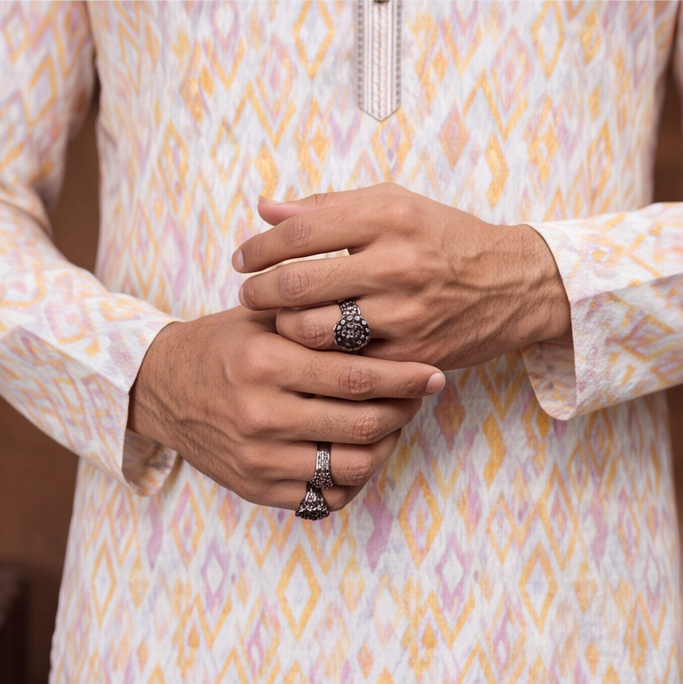 Ivory Saffron Ikat Men’s Kurta Set