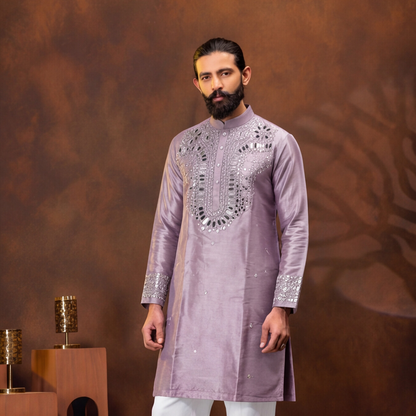 Lavender Royale Mirror Embroidered Men’s Kurta Set