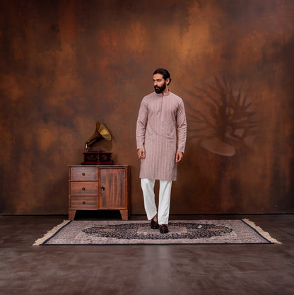 Dusty Rose Geometric Print Men’s Kurta Set