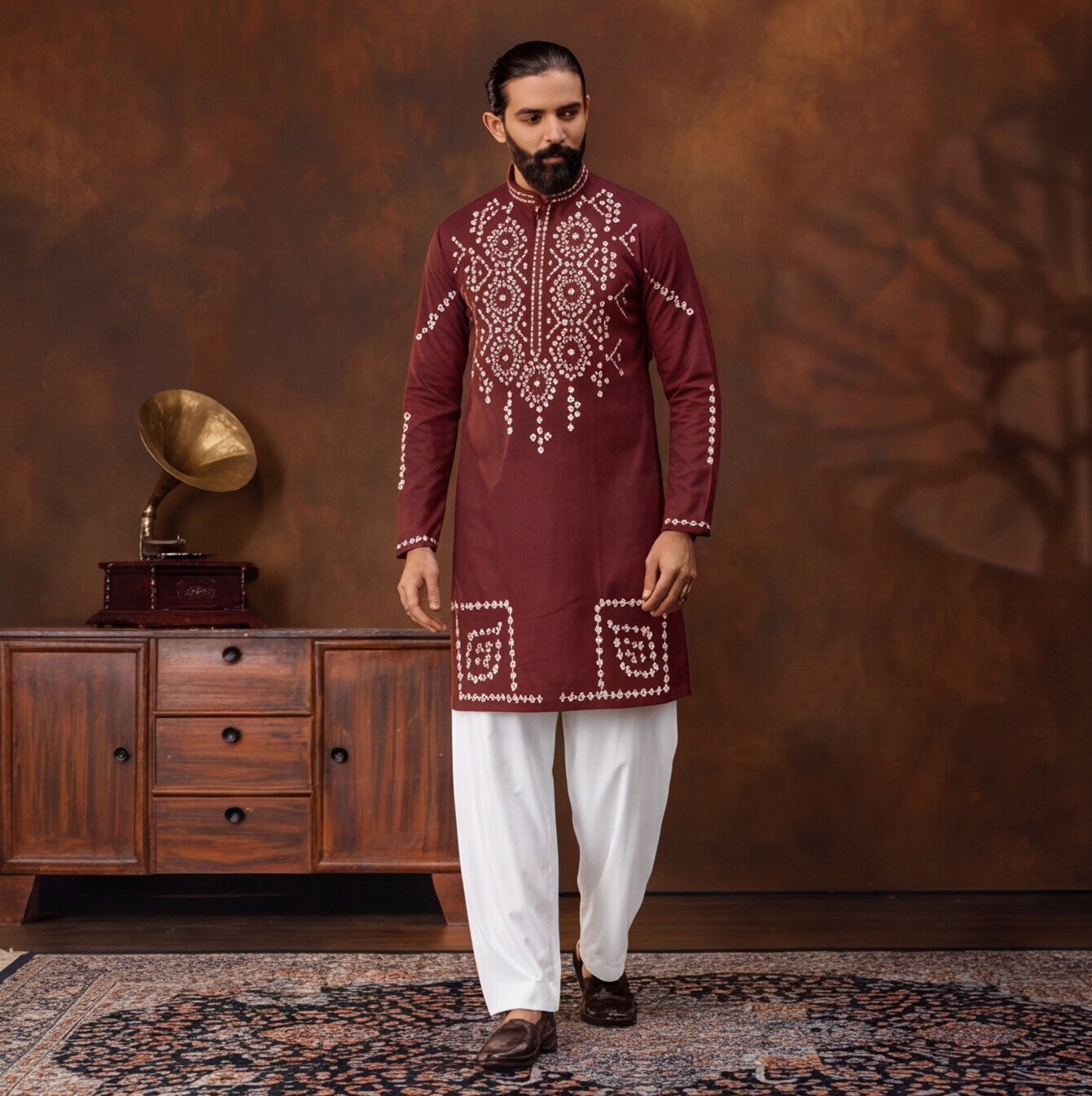 Maroon Heritage Embroidered Kurta Set
