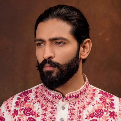 Ivory Crimson Heritage Embroidered Men’s Kurta Set